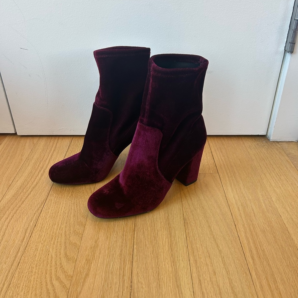 Lord & Taylor Velvet Heeled Boots - Deep Burgundy